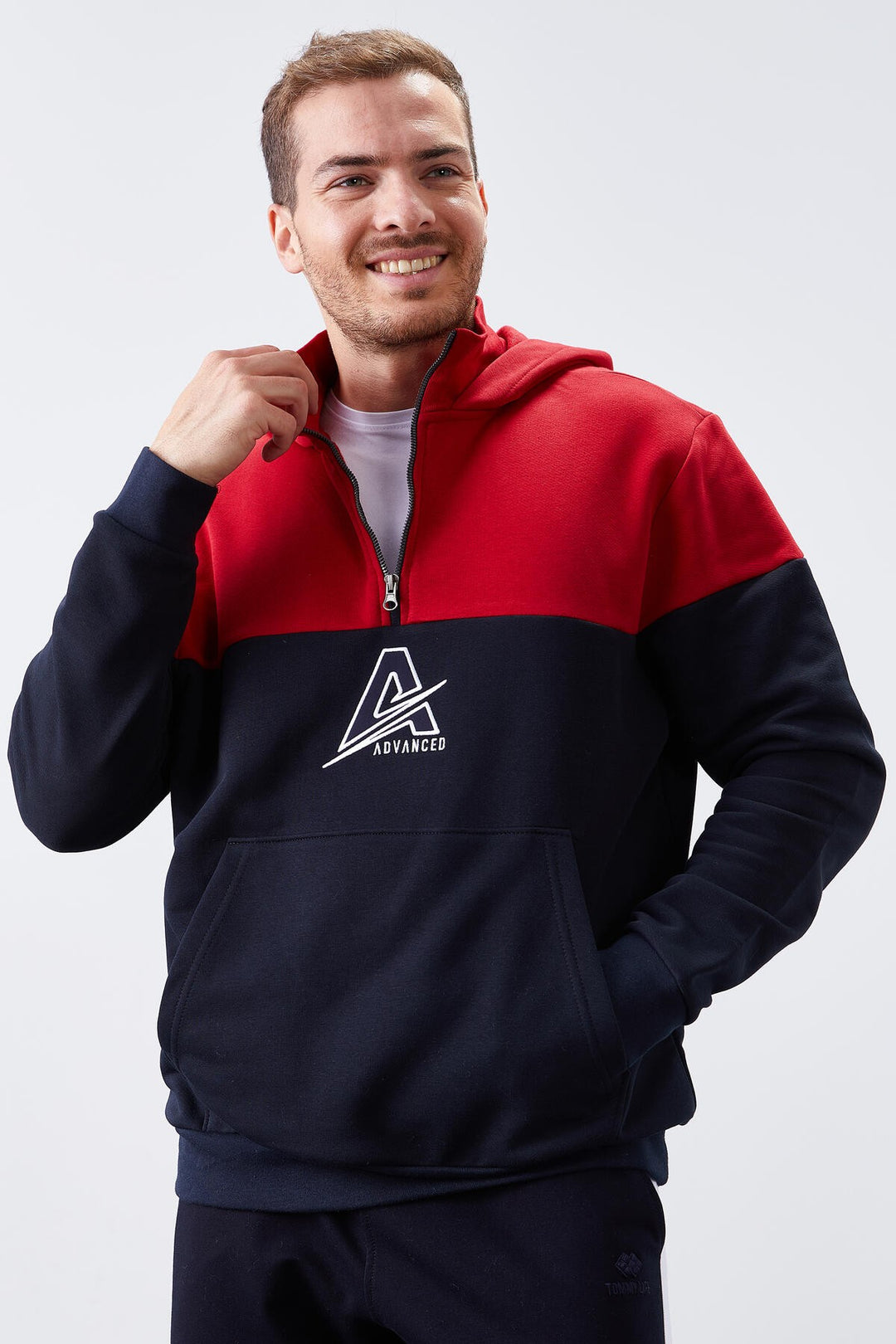 TMY Navy Blue Men's Half Zip Standard Fit Hooded Sweatshirt - 88033 - Langenhagen