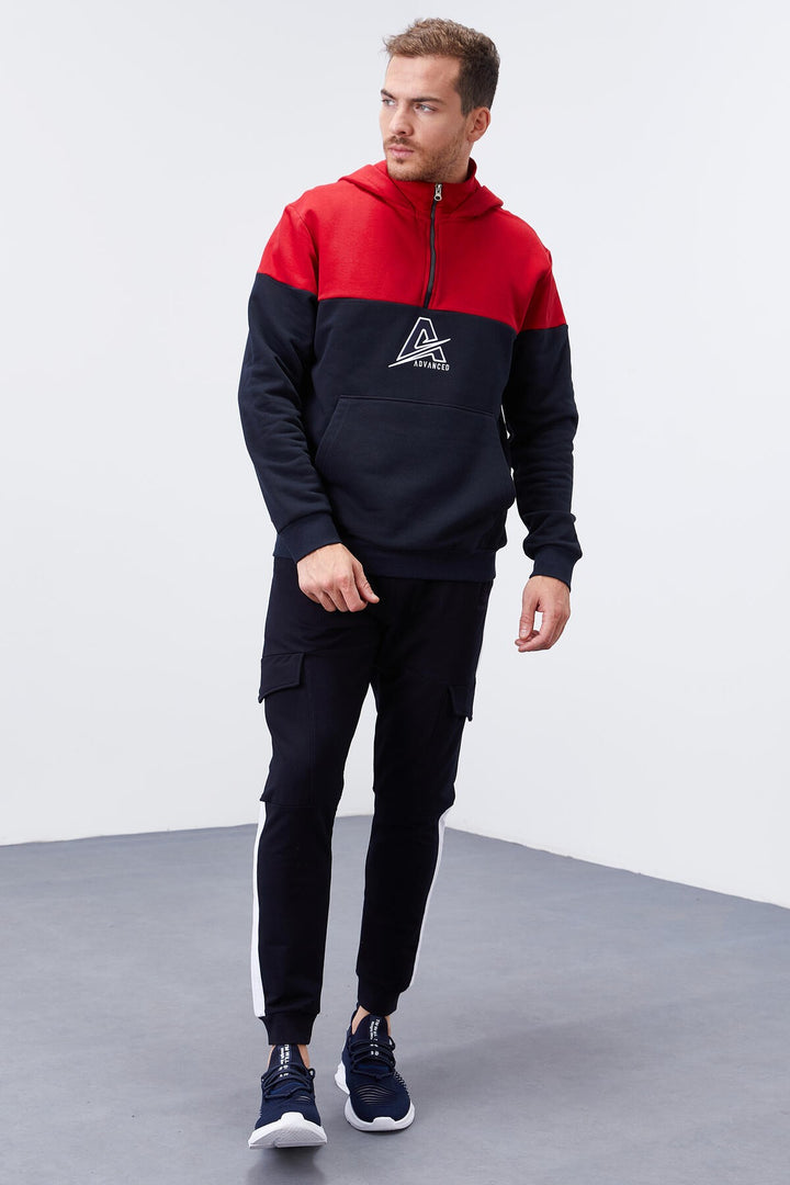 TMY Navy Blue Men's Half Zip Standard Fit Hooded Sweatshirt - 88033 - Langenhagen