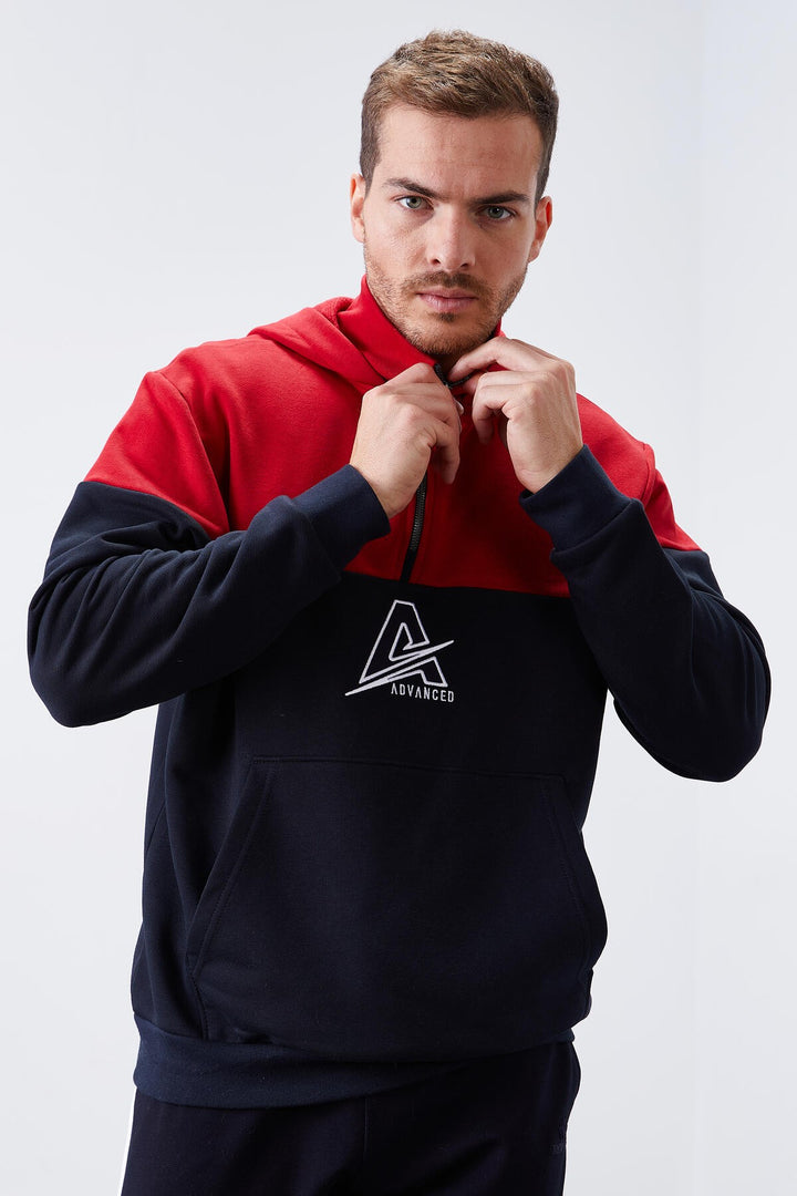 TMY Navy Blue Men's Half Zip Standard Fit Hooded Sweatshirt - 88033 - Langenhagen