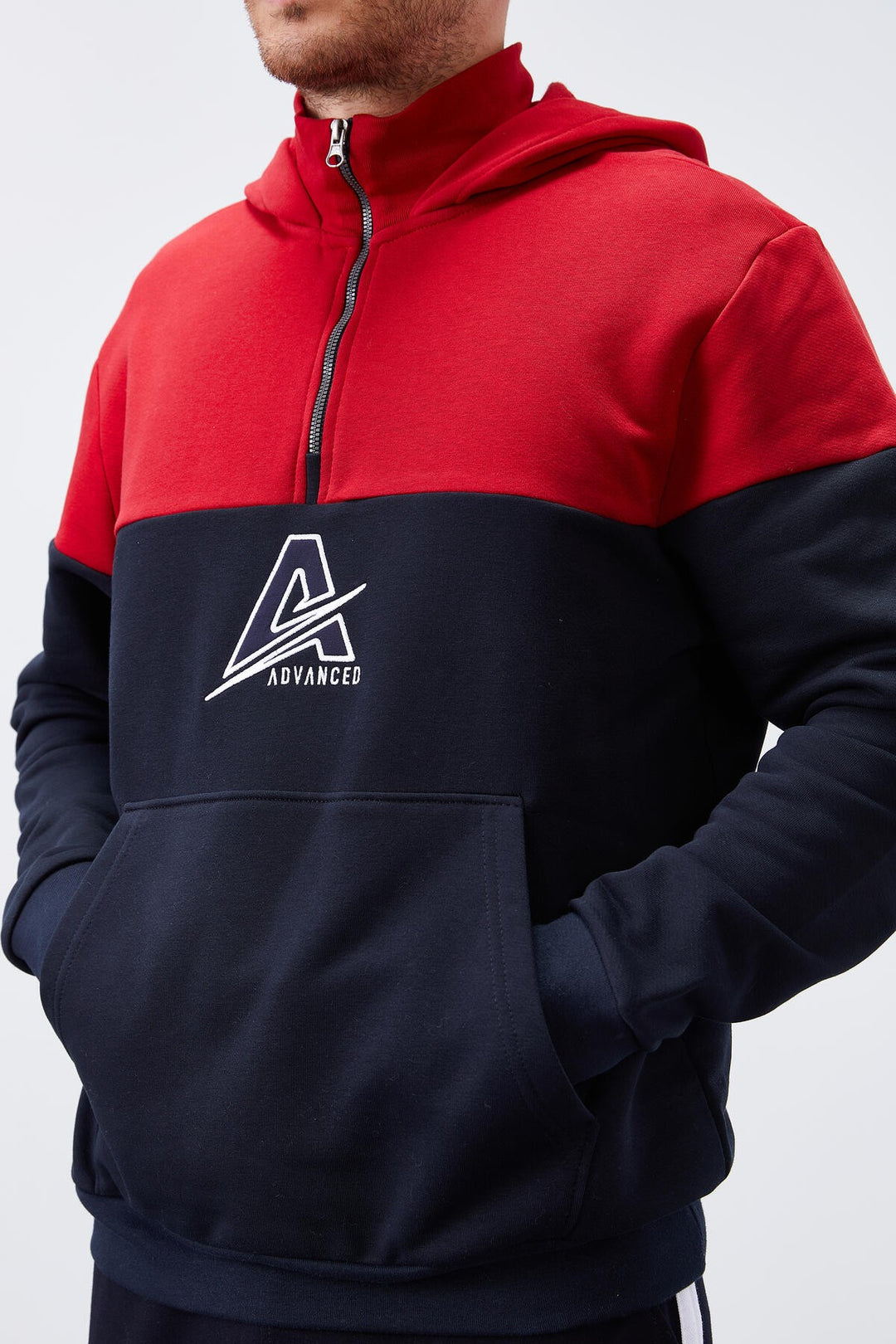 TMY Navy Blue Men's Half Zip Standard Fit Hooded Sweatshirt - 88033 - Langenhagen
