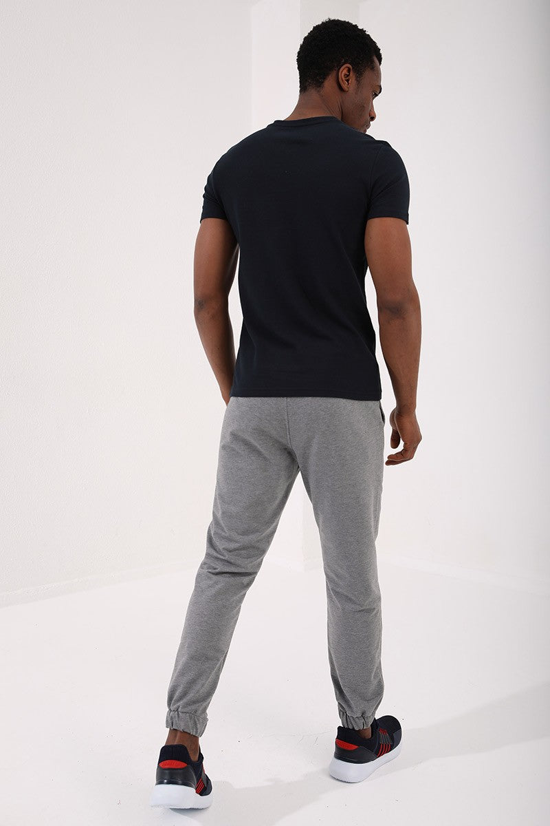 TMY Navy Blue Honeycomb Patterned Double Arrow Logo Standard Mold O Neck Men's T-Shirt - 87921 - Etten-Leur