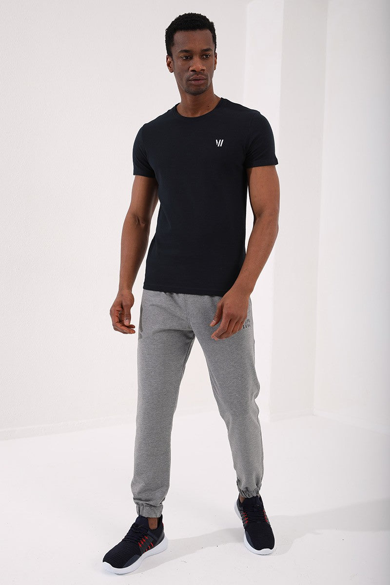 TMY Navy Blue Honeycomb Patterned Double Arrow Logo Standard Mold O Neck Men's T-Shirt - 87921 - Etten-Leur