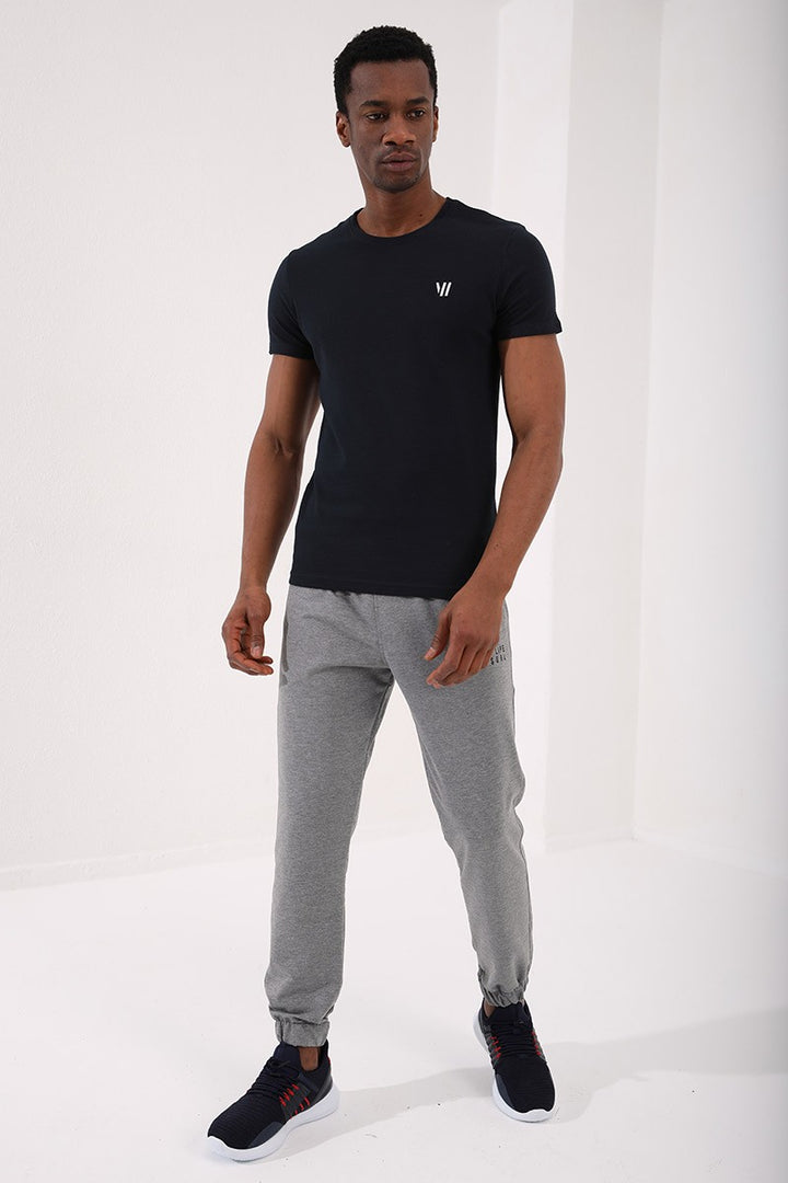 TMY Navy Blue Honeycomb Patterned Double Arrow Logo Standard Mold O Neck Men's T-Shirt - 87921 - Etten-Leur
