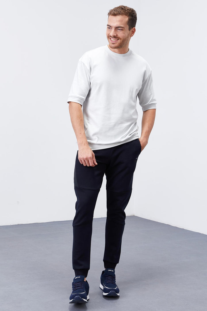 TMY Navy Blue Reverse Zippered Pocketed Slim Fit Jogger Men's Sweatpants - 84765 - Hanau