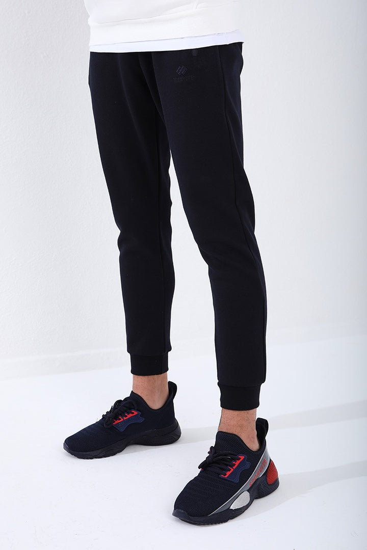 TMY Navy Blue Reverse Zippered Standard Fit Cuffed Men's Sweatpants - 84702 - Straubing