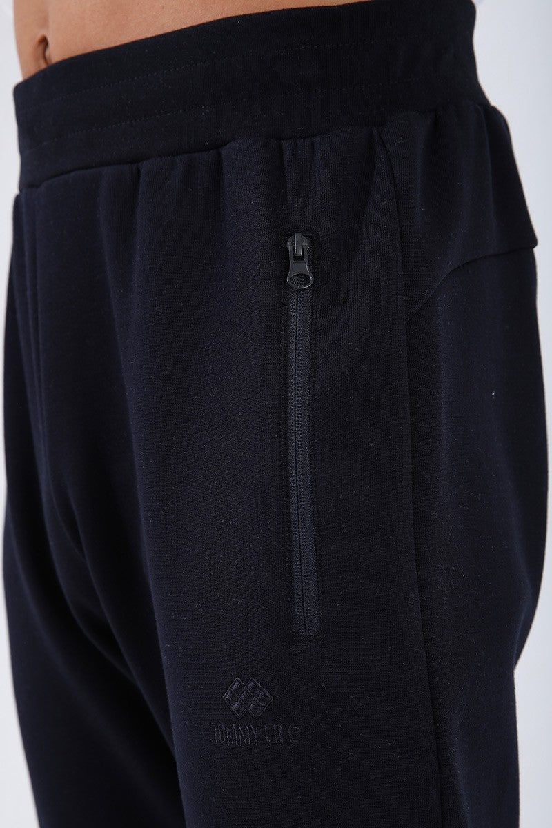 TMY Navy Blue Reverse Zippered Standard Fit Cuffed Men's Sweatpants - 84702 - Straubing