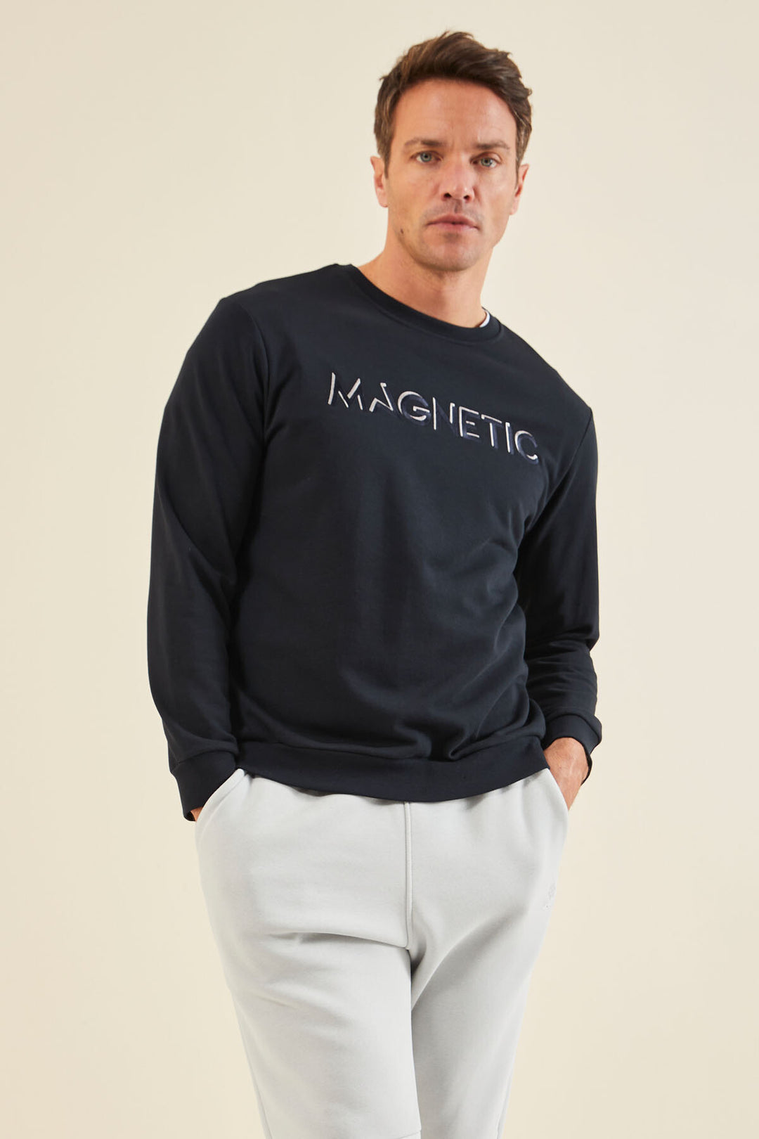 TMY Navy Blue Crew Neck Comfort Fit Men's Sweatshirt with Embroidered Writing - 88020 - Levittown