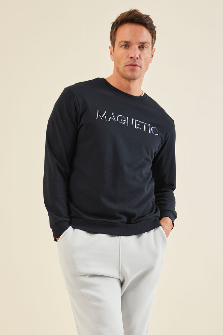 TMY Navy Blue Crew Neck Comfort Fit Men's Sweatshirt with Embroidered Writing - 88020 - Levittown