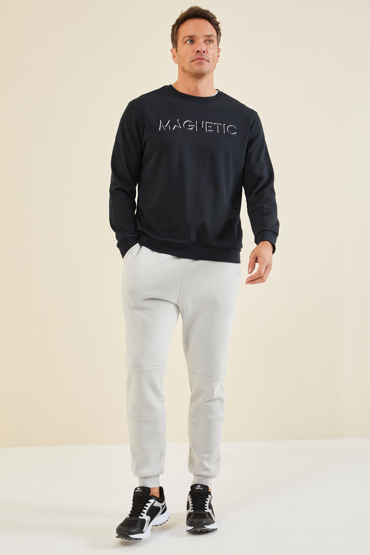 TMY Navy Blue Crew Neck Comfort Fit Men's Sweatshirt with Embroidered Writing - 88020 - Levittown