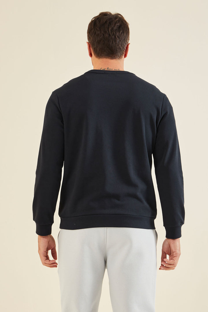 TMY Navy Blue Crew Neck Comfort Fit Men's Sweatshirt with Embroidered Writing - 88020 - Levittown
