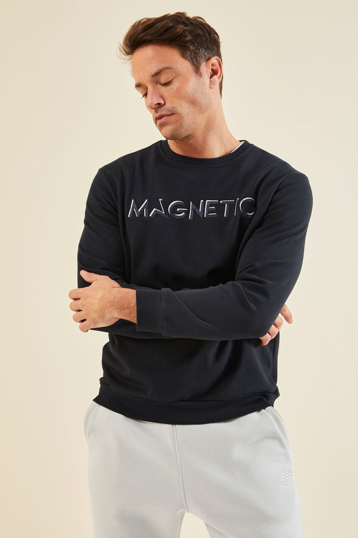 TMY Navy Blue Crew Neck Comfort Fit Men's Sweatshirt with Embroidered Writing - 88020 - Levittown