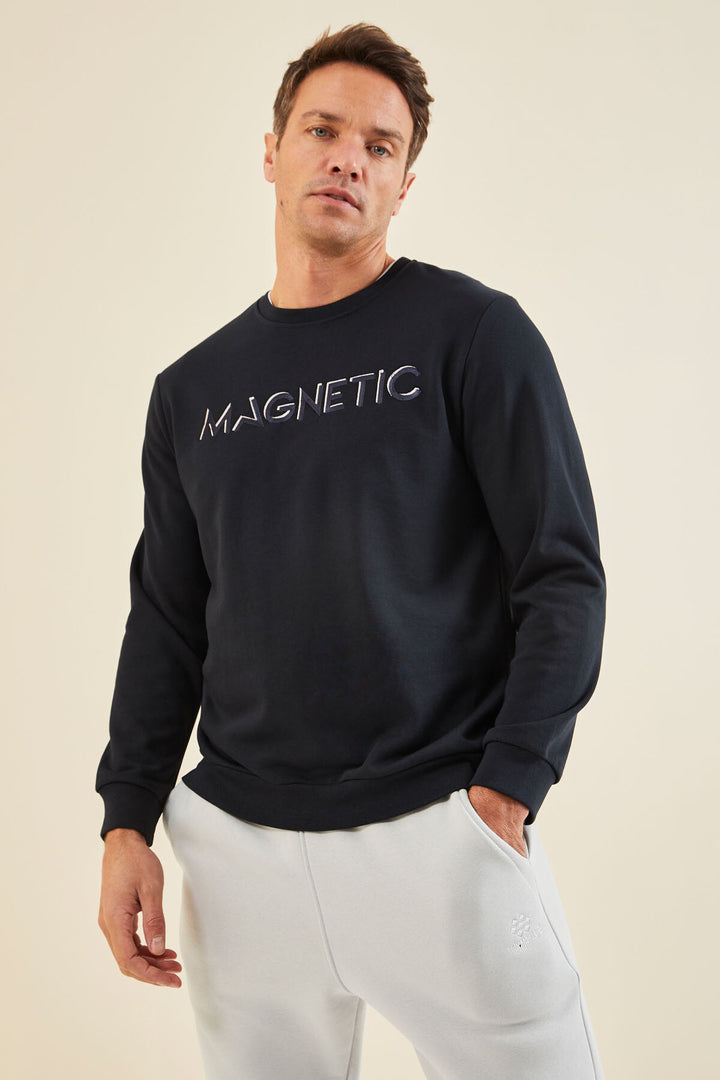 TMY Navy Blue Crew Neck Comfort Fit Men's Sweatshirt with Embroidered Writing - 88020 - Levittown