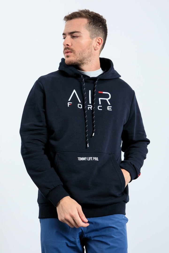 TMY Navy Blue Embroidered Text Standard Fit Hooded Men's Sweatshirt - 87838 - Scandicci