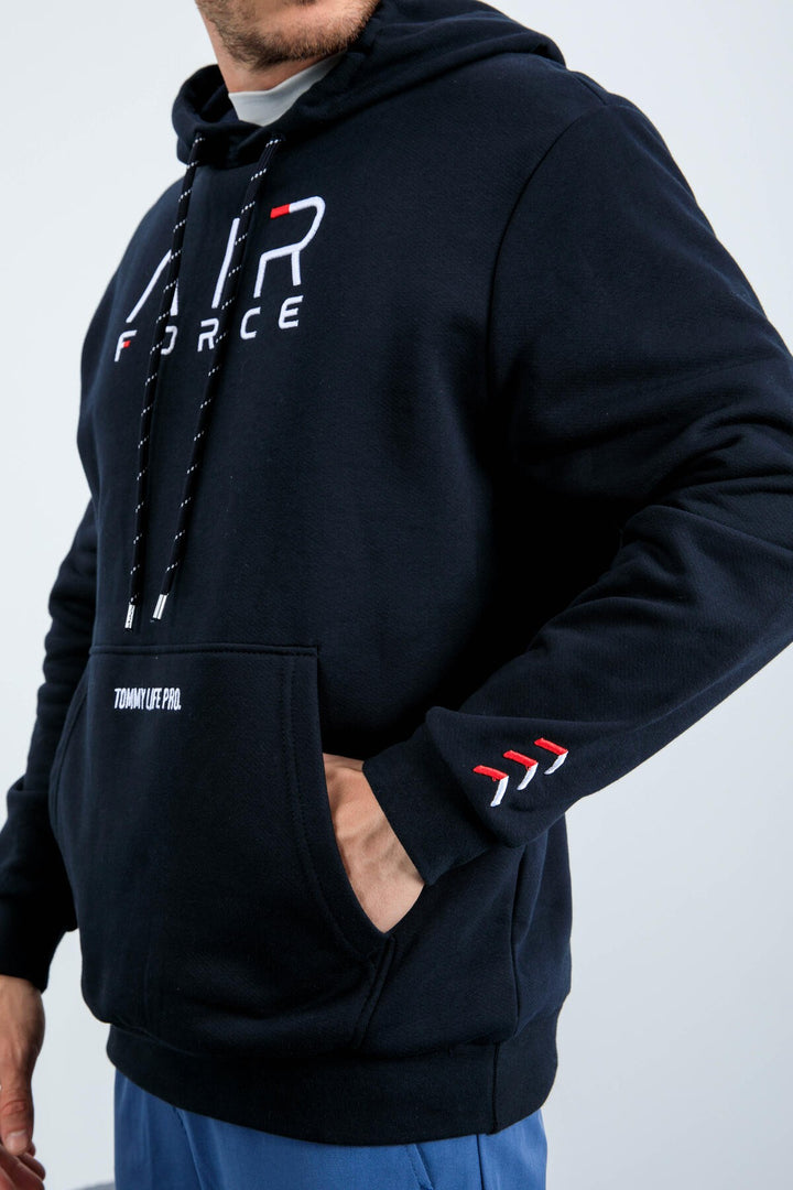 TMY Navy Blue Embroidered Text Standard Fit Hooded Men's Sweatshirt - 87838 - Scandicci
