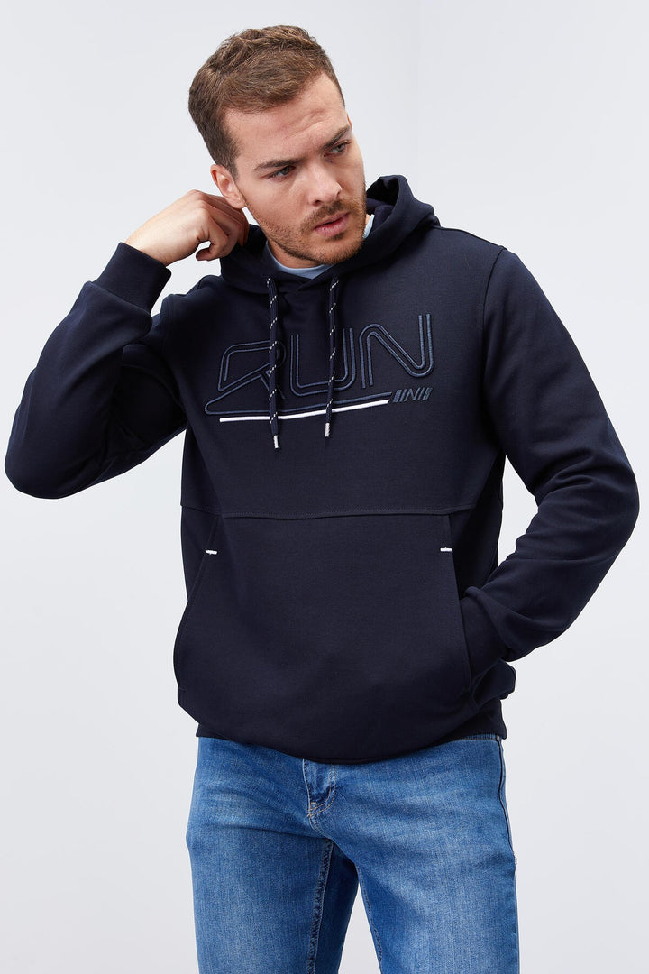 TMY Navy Blue Embroidered Text Standard Fit Hooded Men's Sweatshirt - 87887 - Dudley