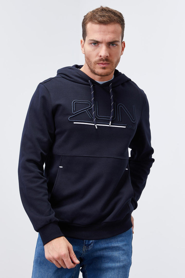 TMY Navy Blue Embroidered Text Standard Fit Hooded Men's Sweatshirt - 87887 - Dudley