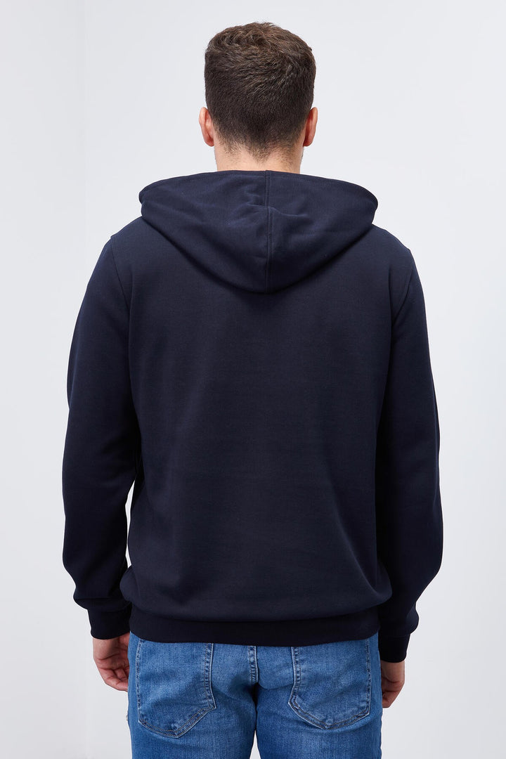TMY Navy Blue Embroidered Text Standard Fit Hooded Men's Sweatshirt - 87887 - Dudley