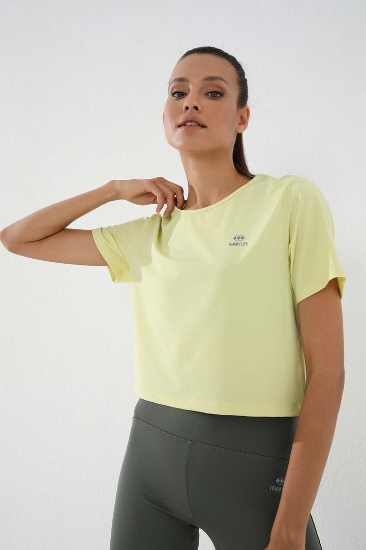 TMY Lemon Basic Short Sleeve Standard Fit O Neck Women's Crop Top T-Shirt - 97143 - Moers