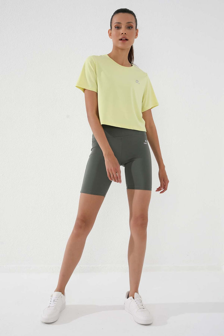 TMY Lemon Basic Short Sleeve Standard Fit O Neck Women's Crop Top T-Shirt - 97143 - Moers