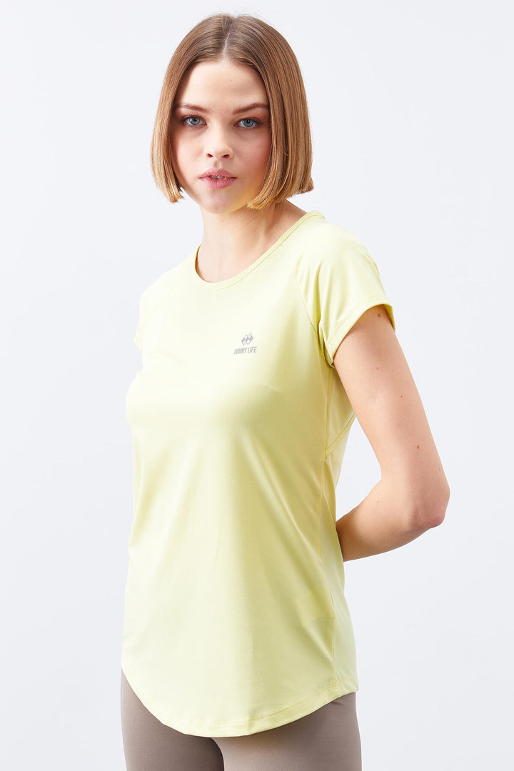 TMY Lemon Back Window Short Sleeve Standard Mold O Neck Women's T-Shirt - 97101 - Jena