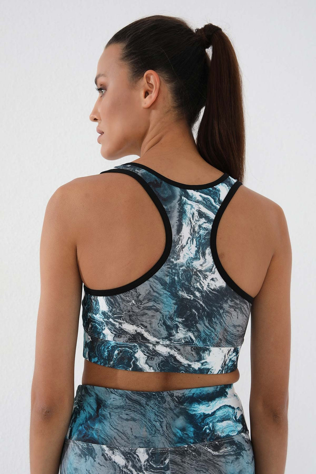 TMY Blue Mixed Tie-Dye Pattern Slim Fit U Neck Women's Sports Bustier - 97146 - Pontevedra