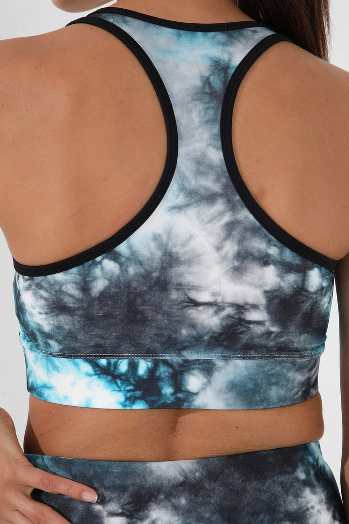 TMY Blue Mixed Tie-Dye Pattern Slim Fit V-Neck Women's Sports Bustier - 97147 - Chesapeake