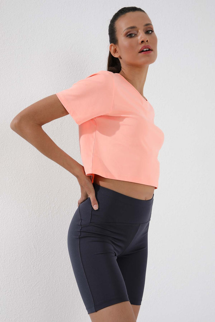 TMY Coral Basic Short Sleeve Standard Fit O Neck Women's Crop Top T-Shirt - 97143 - Crotone