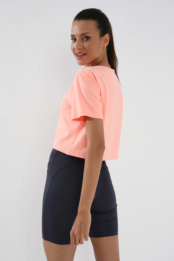 TMY Coral Basic Short Sleeve Standard Fit O Neck Women's Crop Top T-Shirt - 97143 - Crotone