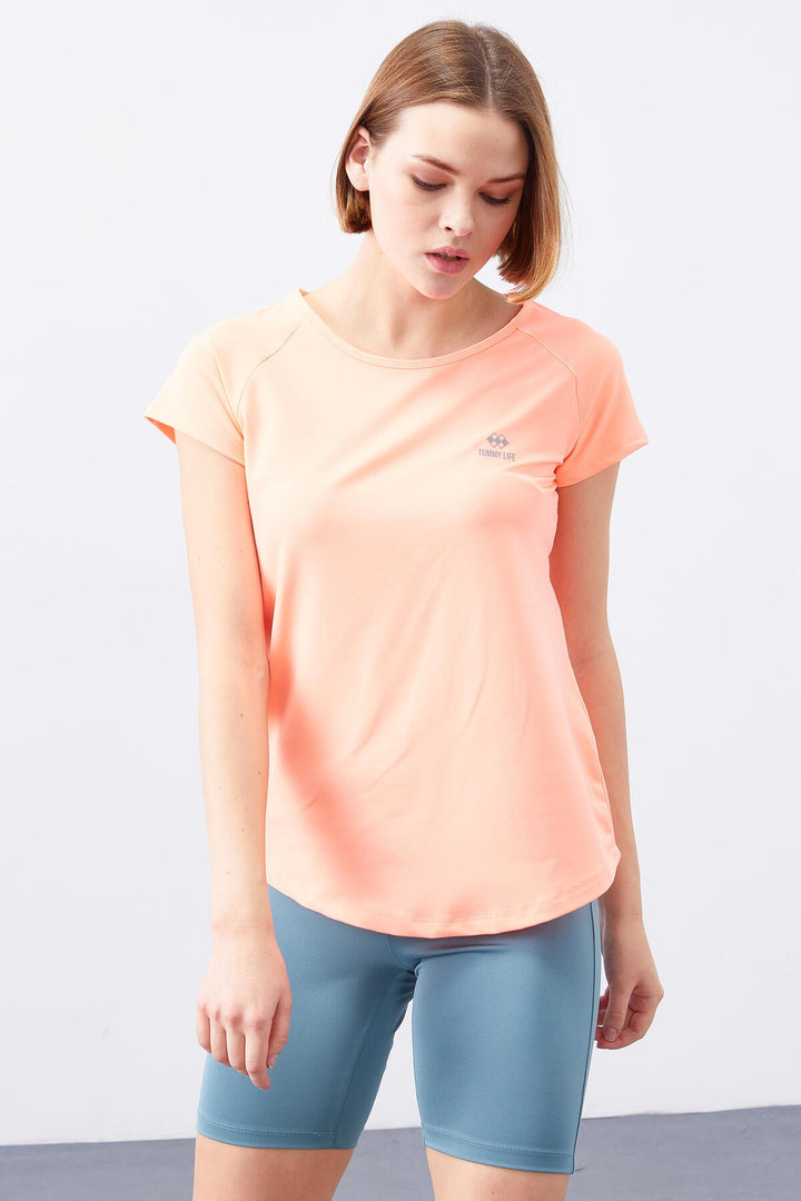 TMY Coral Back Window Short Sleeve Standard Mold O Neck Women's T-Shirt - 97101 - Auxerre