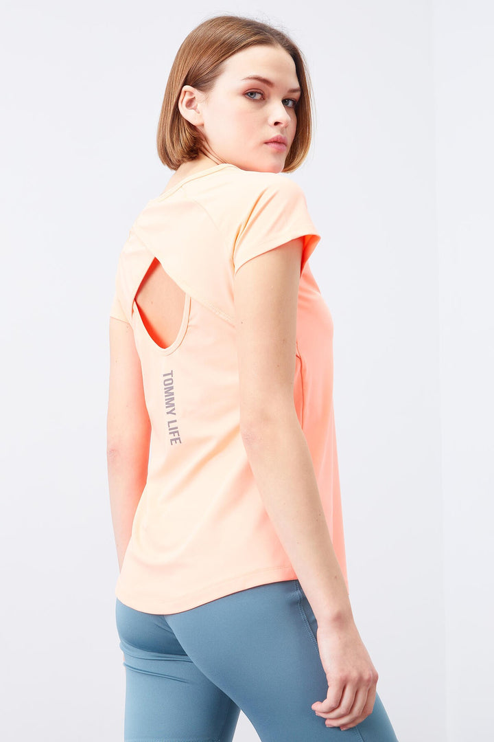 TMY Coral Back Window Short Sleeve Standard Mold O Neck Women's T-Shirt - 97101 - Auxerre