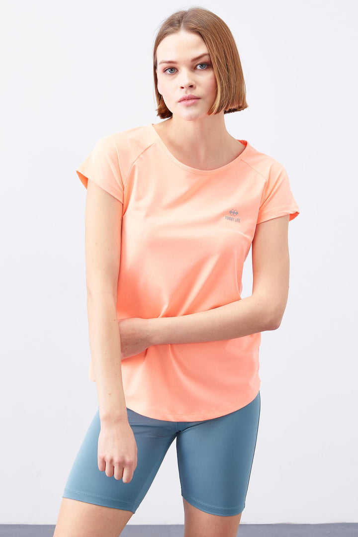 TMY Coral Back Window Short Sleeve Standard Mold O Neck Women's T-Shirt - 97101 - Auxerre