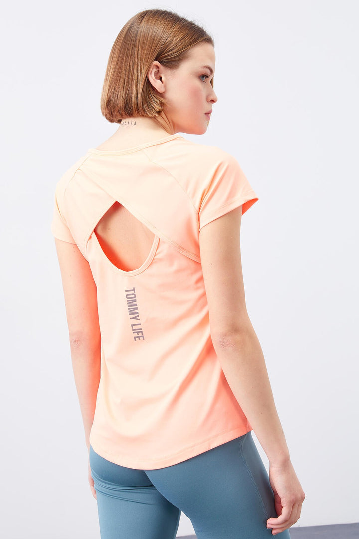 TMY Coral Back Window Short Sleeve Standard Mold O Neck Women's T-Shirt - 97101 - Auxerre