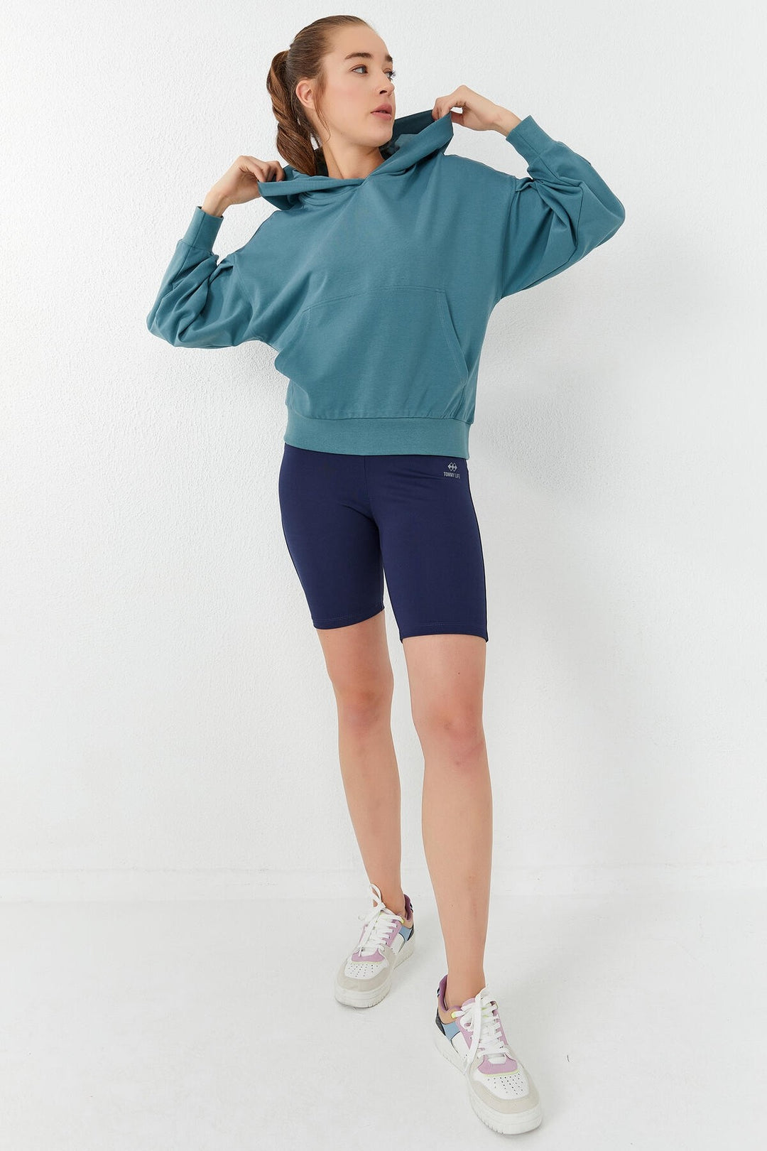 TMY Mint Green Balloon Sleeve Hooded Women's Oversized Sweatshirt - 97156 - Collegno