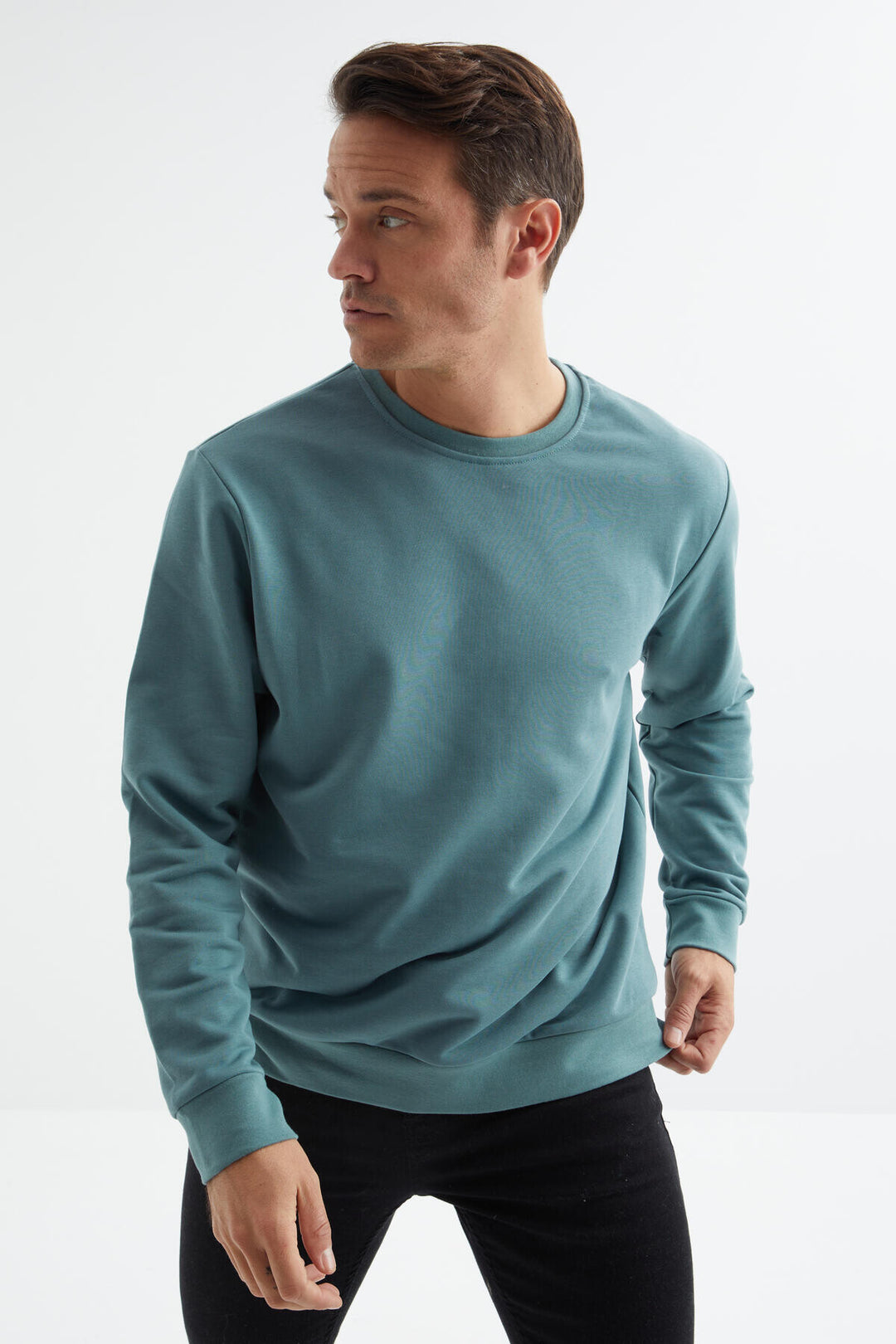TMY Mint Green Basic Round Neck Comfort Fit Men's Sweatshirt - 88053 - Ancona