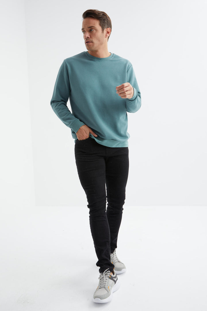 TMY Mint Green Basic Round Neck Comfort Fit Men's Sweatshirt - 88053 - Ancona