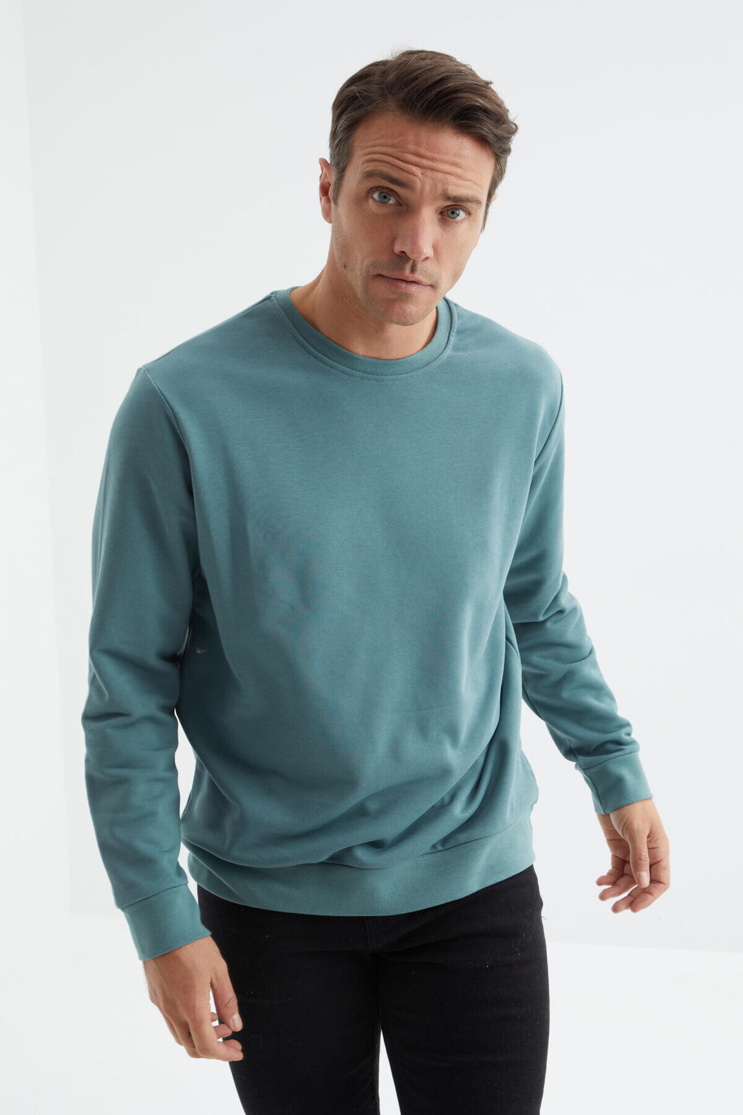 TMY Mint Green Basic Round Neck Comfort Fit Men's Sweatshirt - 88053 - Ancona