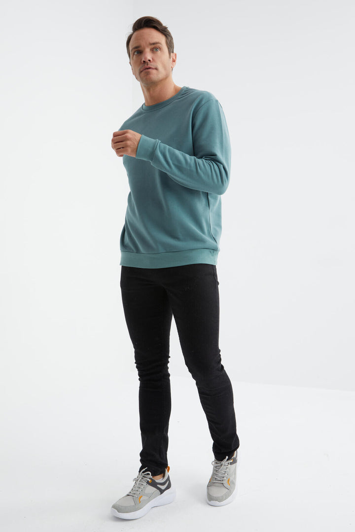 TMY Mint Green Basic Round Neck Comfort Fit Men's Sweatshirt - 88053 - Ancona
