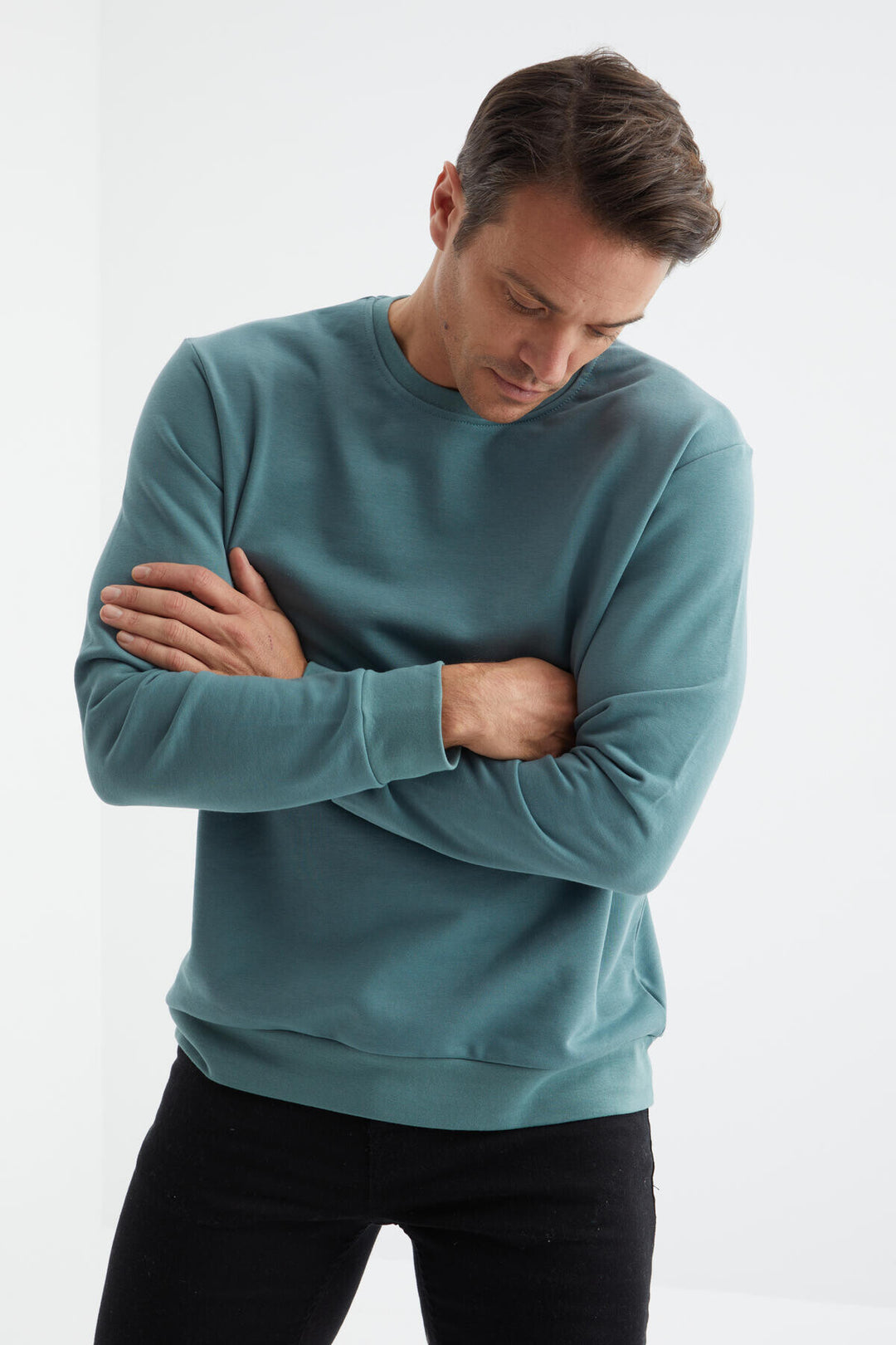 TMY Mint Green Basic Round Neck Comfort Fit Men's Sweatshirt - 88053 - Ancona