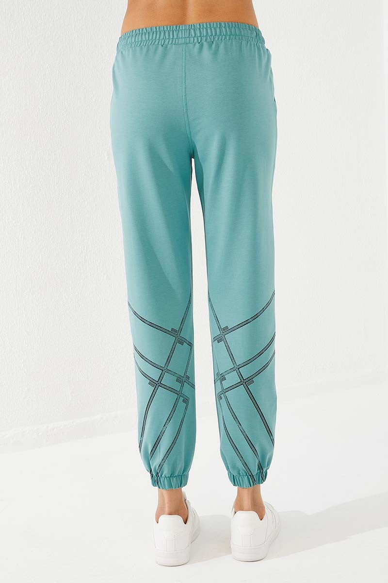 بنطال رياضي TMY Mint Green مخطط مريح بأساور مطاطية للنساء - 94585 - Winston-Salem