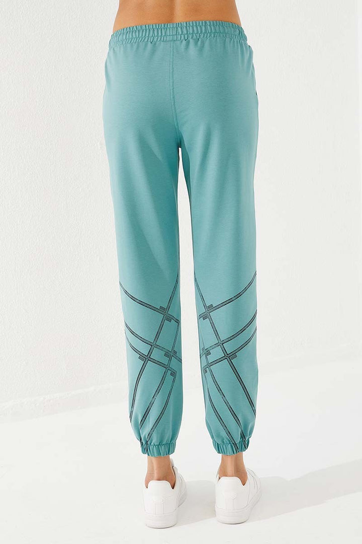 بنطال رياضي TMY Mint Green مخطط مريح بأساور مطاطية للنساء - 94585 - Winston-Salem