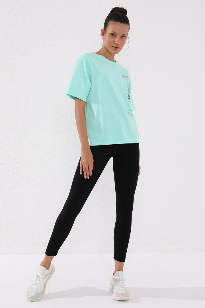TMY Mint Green Deformed Printed O Neck Women's Oversize T-Shirt - 97134 - Issaquah