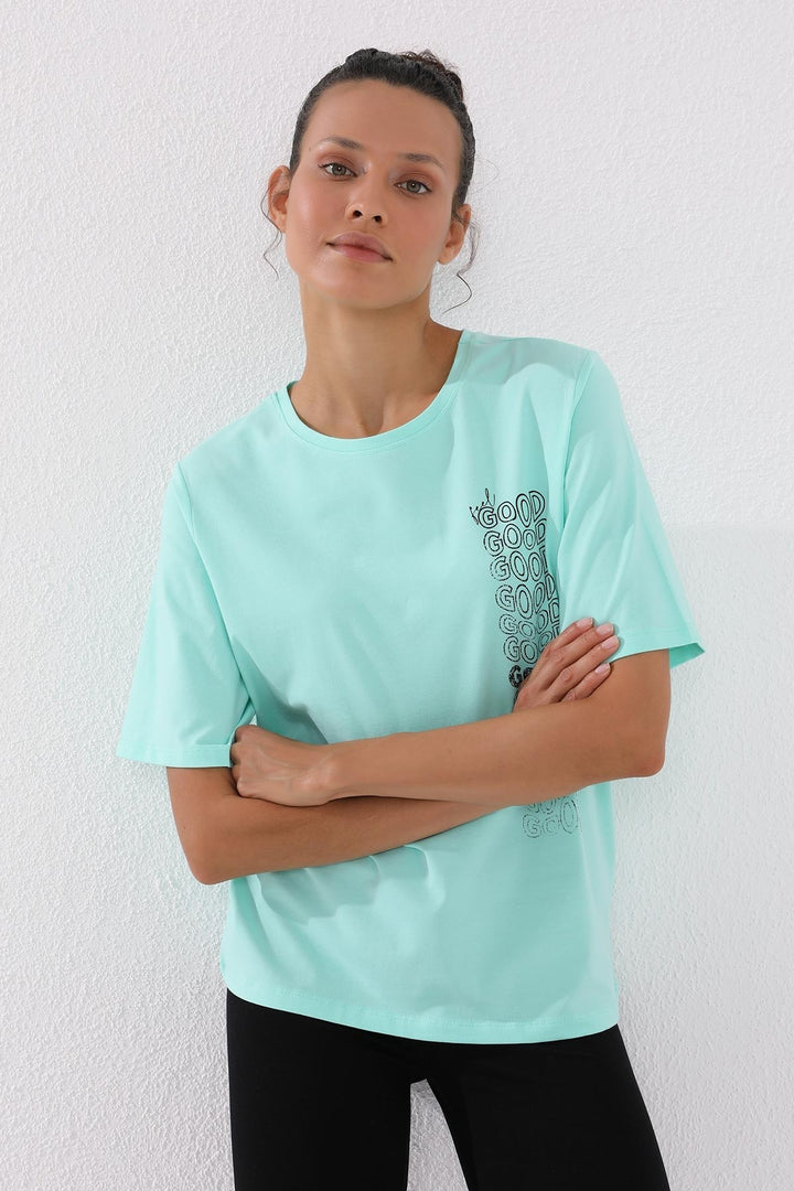 TMY Mint Green Deformed Printed O Neck Women's Oversize T-Shirt - 97134 - Issaquah