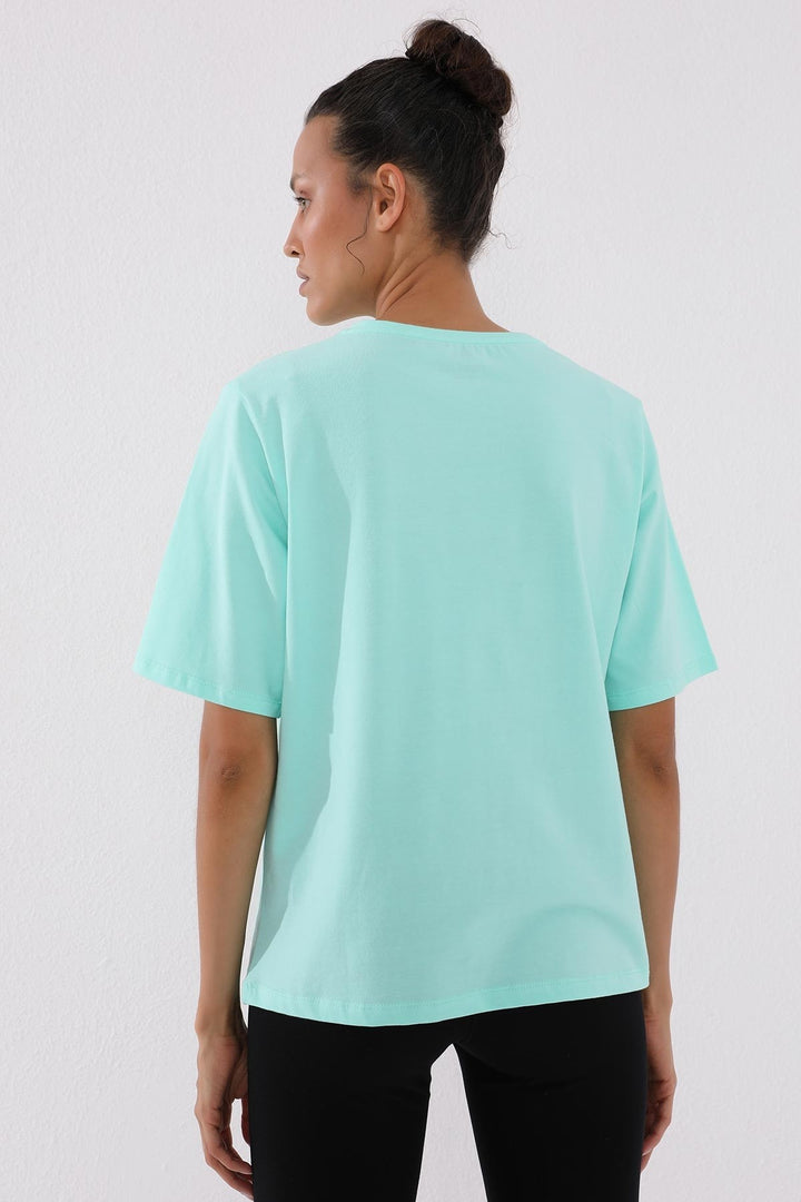 TMY Mint Green Deformed Printed O Neck Women's Oversize T-Shirt - 97134 - Issaquah