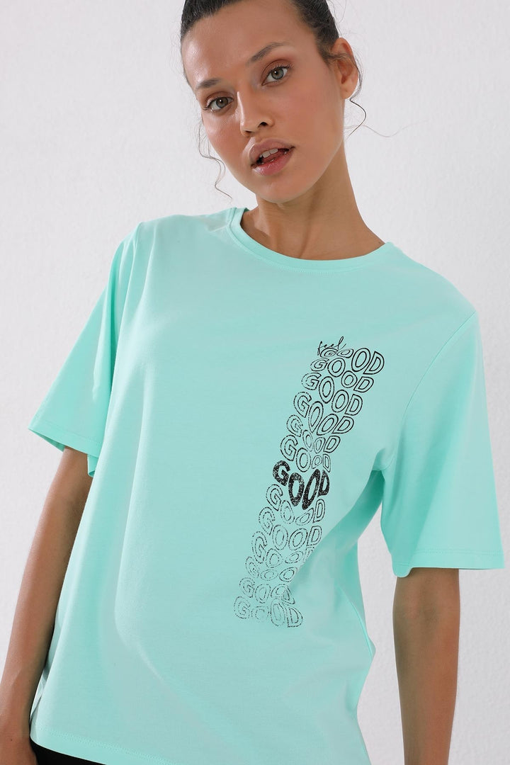 TMY Mint Green Deformed Printed O Neck Women's Oversize T-Shirt - 97134 - Issaquah