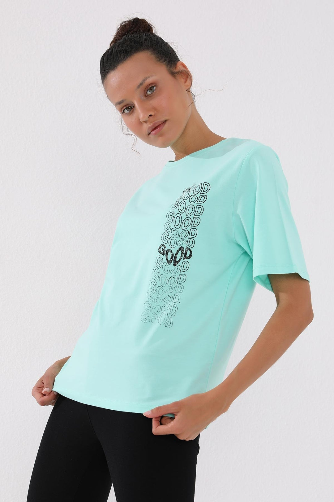 TMY Mint Green Deformed Printed O Neck Women's Oversize T-Shirt - 97134 - Issaquah