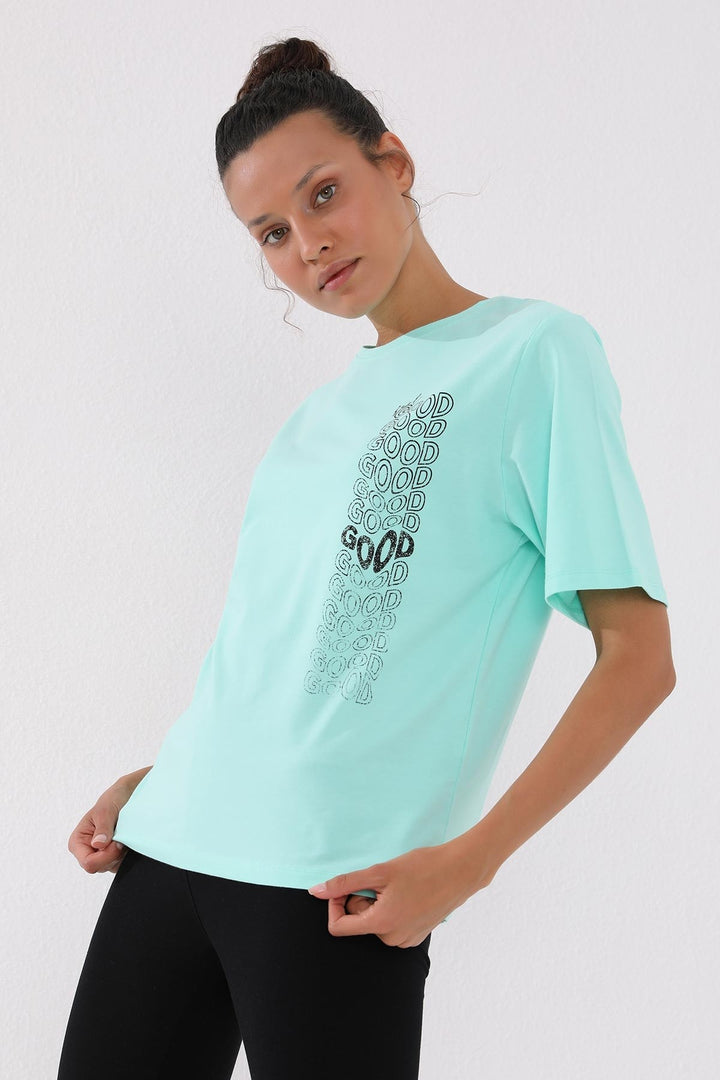 TMY Mint Green Deformed Printed O Neck Women's Oversize T-Shirt - 97134 - Issaquah