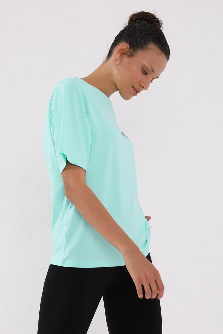 TMY Mint Green Deformed Printed O Neck Women's Oversize T-Shirt - 97134 - Issaquah