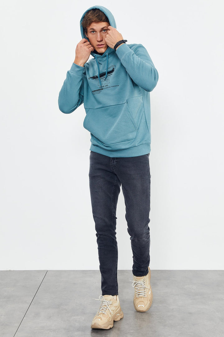 TMY Mint Green Printed Hooded Kangaroo Pocket Comfortable Fit Men's Sweatshirt - 88019 - Manassas