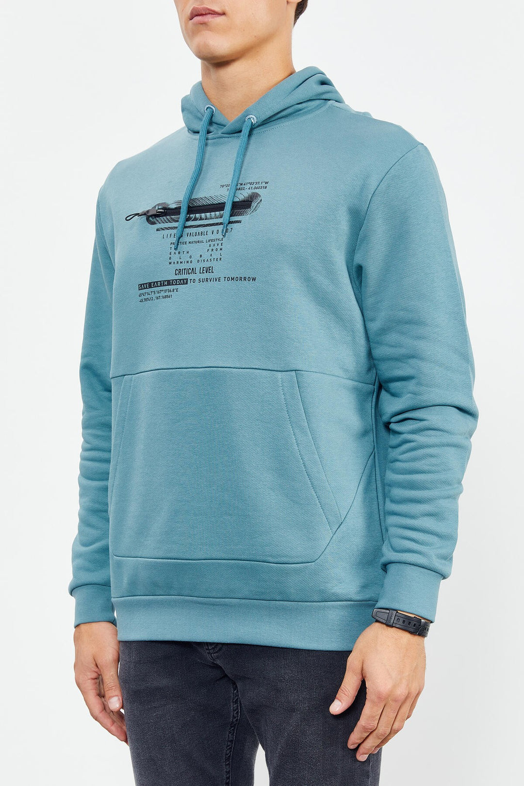 TMY Mint Green Printed Hooded Kangaroo Pocket Comfortable Fit Men's Sweatshirt - 88019 - Manassas
