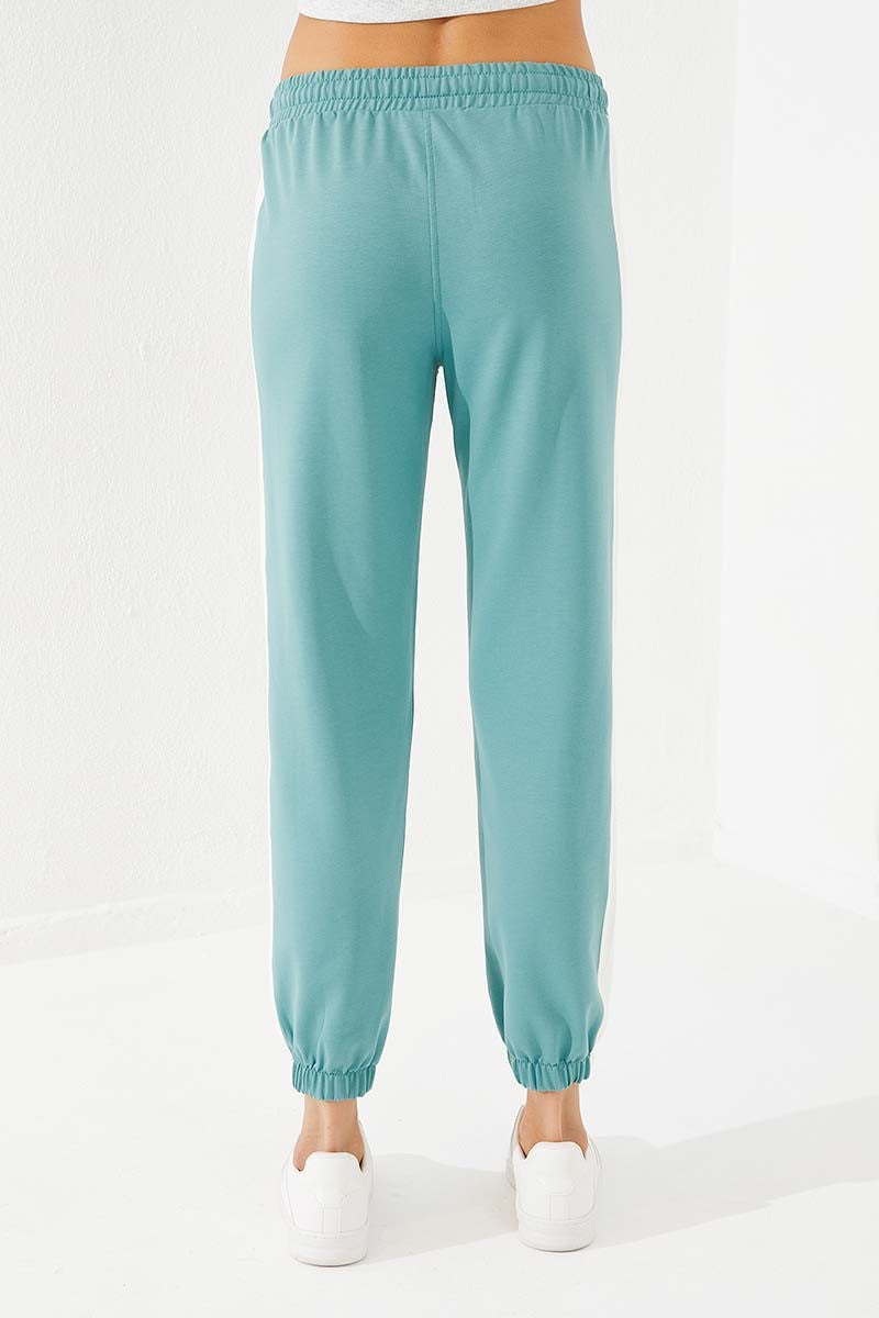 TMY Mint Green Two Color Striped Comfort Fit Elastic Cuff Women's Sweatpants - 94582 - New Brunswick